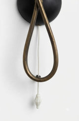 Pair of Mid-Century Atomic Sputnik Wall Sconces, Brass Loop Sconces with Black Cone Shades, Space Age Style