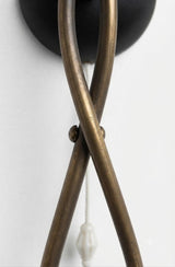Pair of Mid-Century Atomic Sputnik Wall Sconces, Brass Loop Sconces with Black Cone Shades, Space Age Style