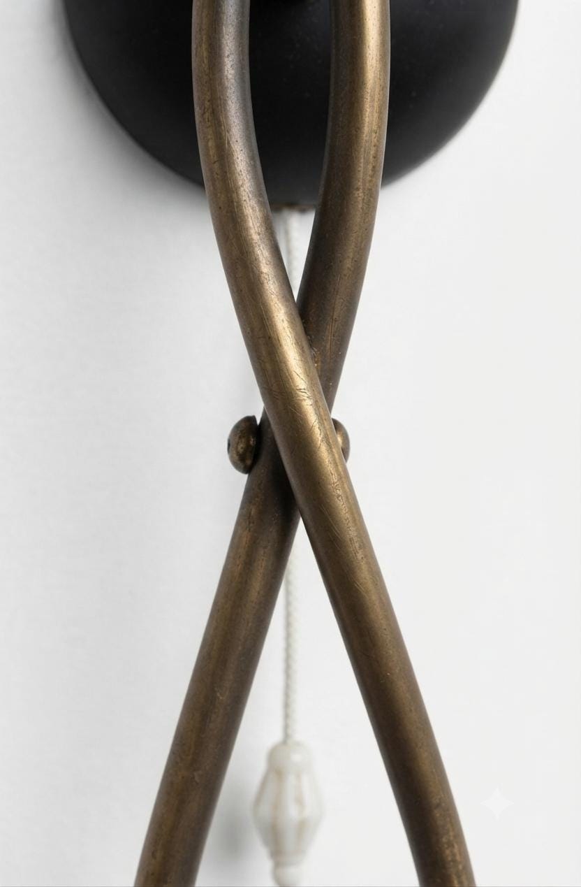 Pair of Mid-Century Atomic Sputnik Wall Sconces, Brass Loop Sconces with Black Cone Shades, Space Age Style