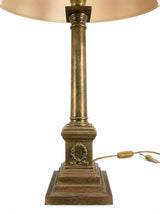 Empire Style Brass Column Table Lamp, Laurel Wreath Base, 1980s Desk or Living Room Lamp