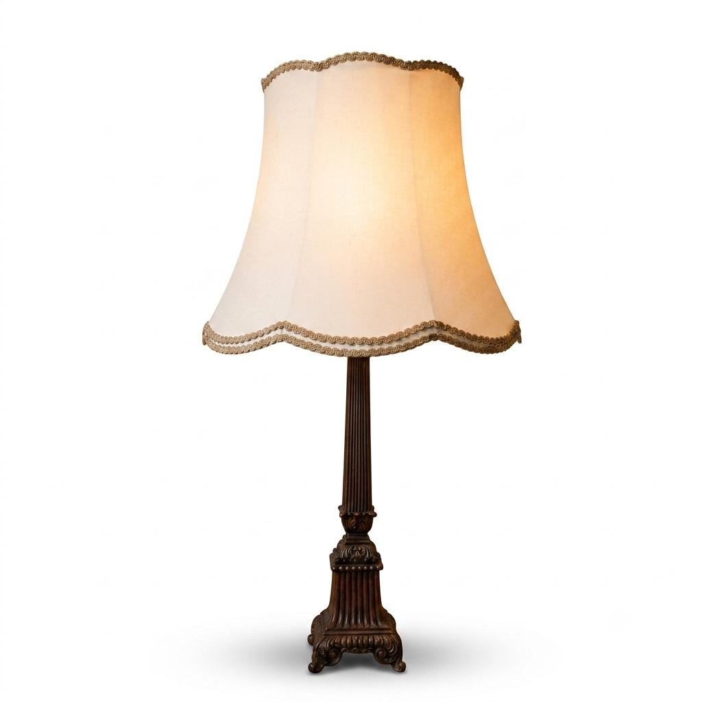 Antique Bronze-Finish Fluted Column Table Lamp, Cream Shade, Neoclassical Empire Style