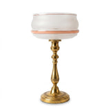Antique Brass Candlestick Table Lamp, Frosted Glass Shade with Rose Band — Circa 1900