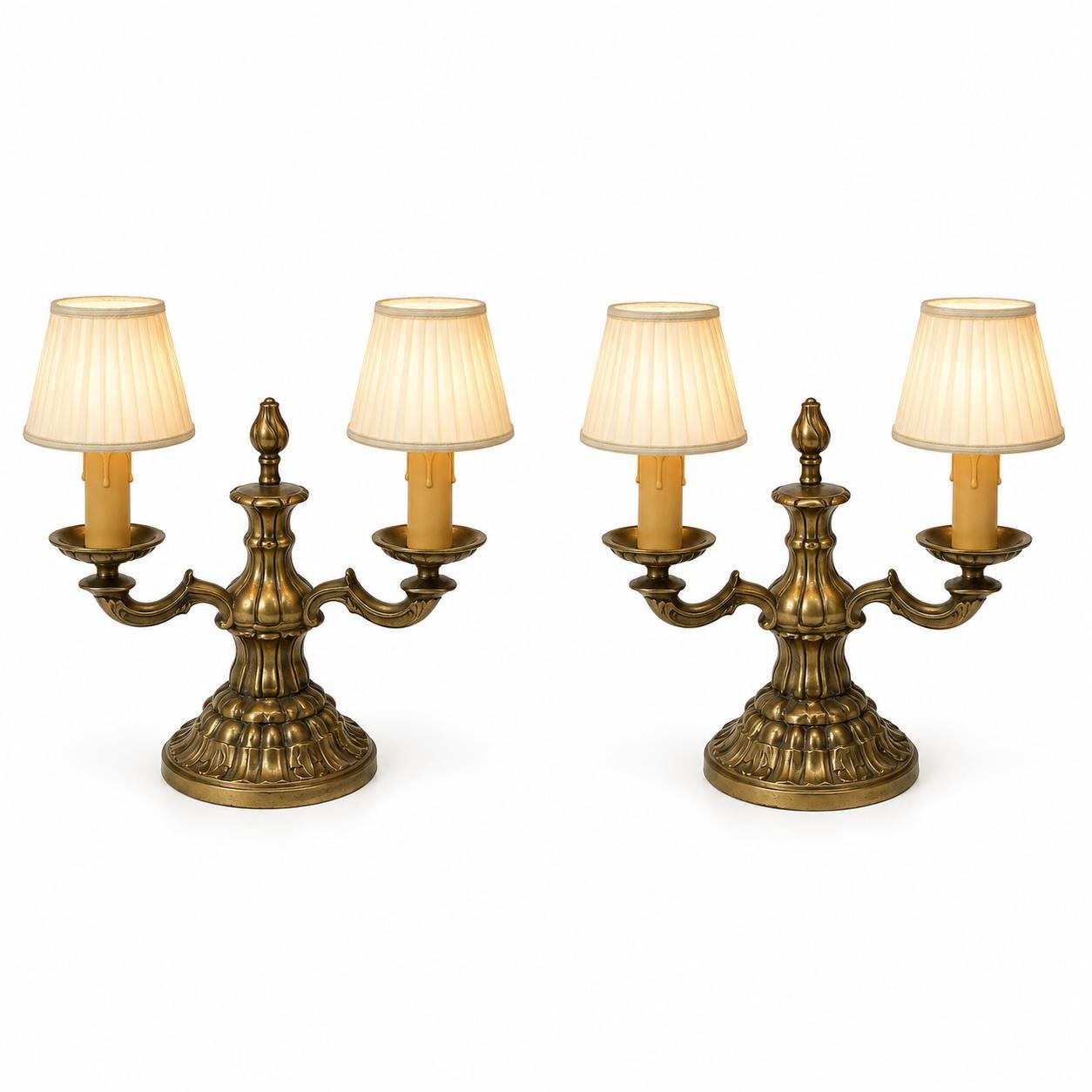 Pair of Gilt Bronze Two-Arm Candlesticks, Acanthus Leaf Candelabra