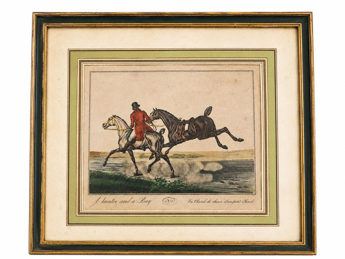 Antique Hand-Colored Engraving "A Hunter and a Pony" After Carle Vernet, Framed Equestrian Print