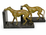 Pair of Art Deco Greyhound Bookends, Régule Dog Figures with Bronze Patina on Black Marble Bases