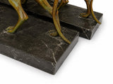 Pair of Art Deco Greyhound Bookends, Régule Dog Figures with Bronze Patina on Black Marble Bases