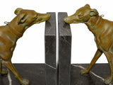Pair of Art Deco Greyhound Bookends, Régule Dog Figures with Bronze Patina on Black Marble Bases