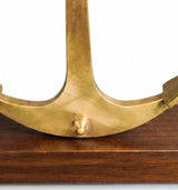 Bronze Anchor Table Lamp, Wood Base with Brass Corner Accents — Nautical Art Deco Style, France, 1960s