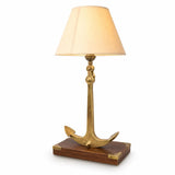 Bronze Anchor Table Lamp, Wood Base with Brass Corner Accents — Nautical Art Deco Style, France, 1960s