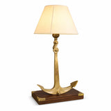 Bronze Anchor Table Lamp, Wood Base with Brass Corner Accents — Nautical Art Deco Style, France, 1960s