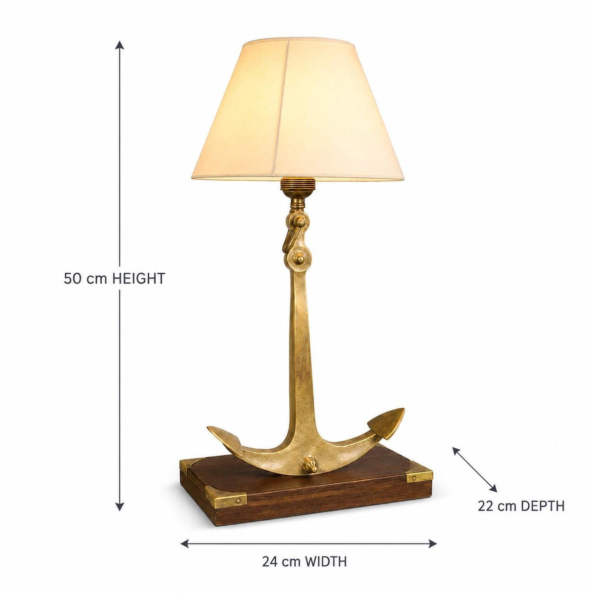 Bronze Anchor Table Lamp, Wood Base with Brass Corner Accents — Nautical Art Deco Style, France, 1960s
