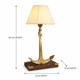 Bronze Anchor Table Lamp, Wood Base with Brass Corner Accents — Nautical Art Deco Style, France, 1960s