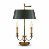 Bronze Two-Arm Bouillotte Lamp, Black Tole Shade with Arrow Finial — Empire Style, France