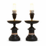 Pair of Black Marble Cassolette Lamp Bases with Inset Marble Band — French, 19th Century