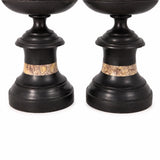Pair of Black Marble Cassolette Lamp Bases with Inset Marble Band — French, 19th Century