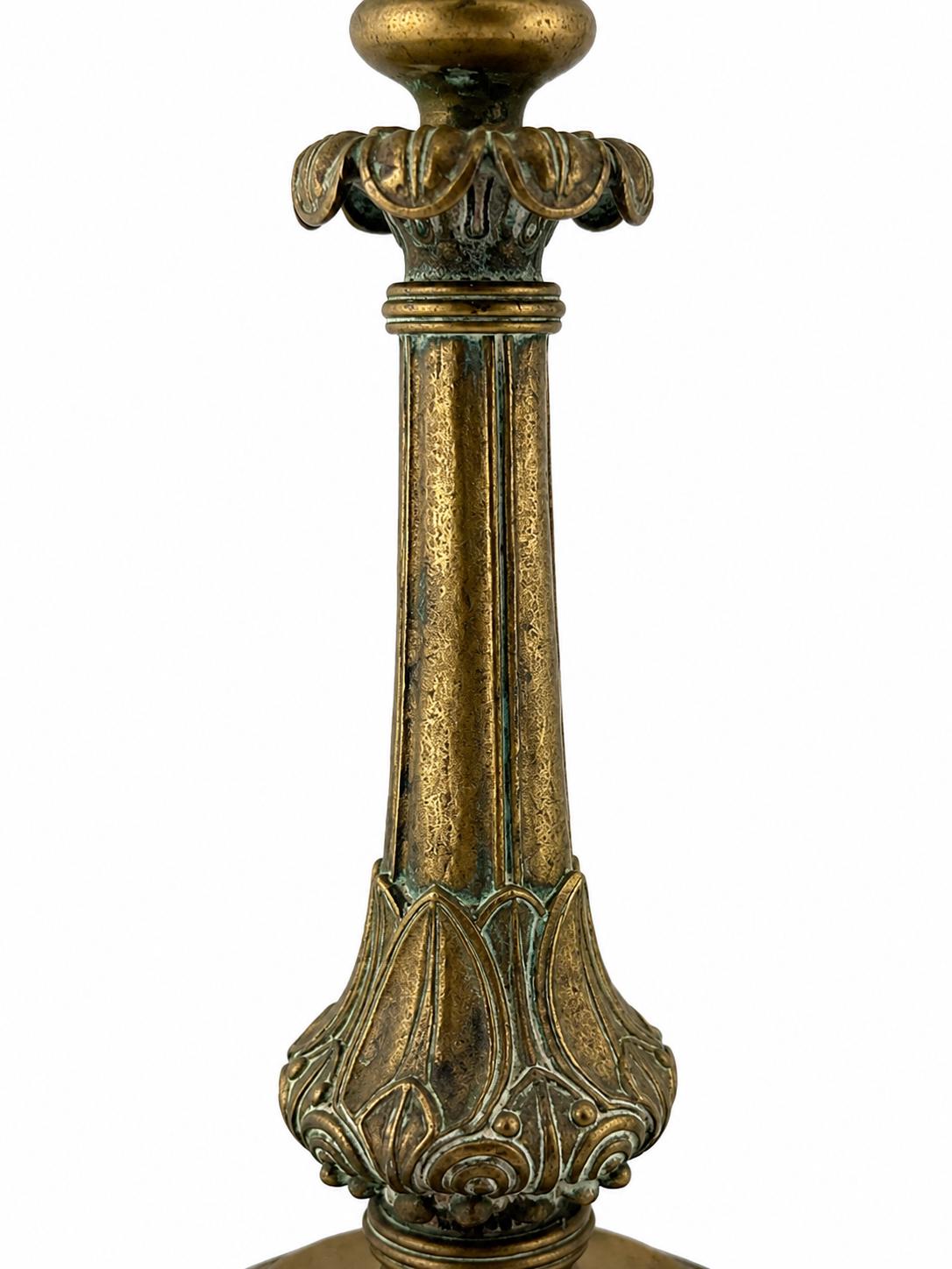 Pair of Antique Gilt Bronze Candlesticks, Neo-Gothic Style, 19th Century French Decor