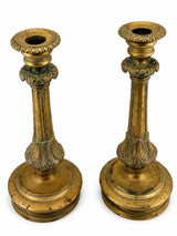 Pair of Antique Gilt Bronze Candlesticks, Neo-Gothic Style, 19th Century French Decor