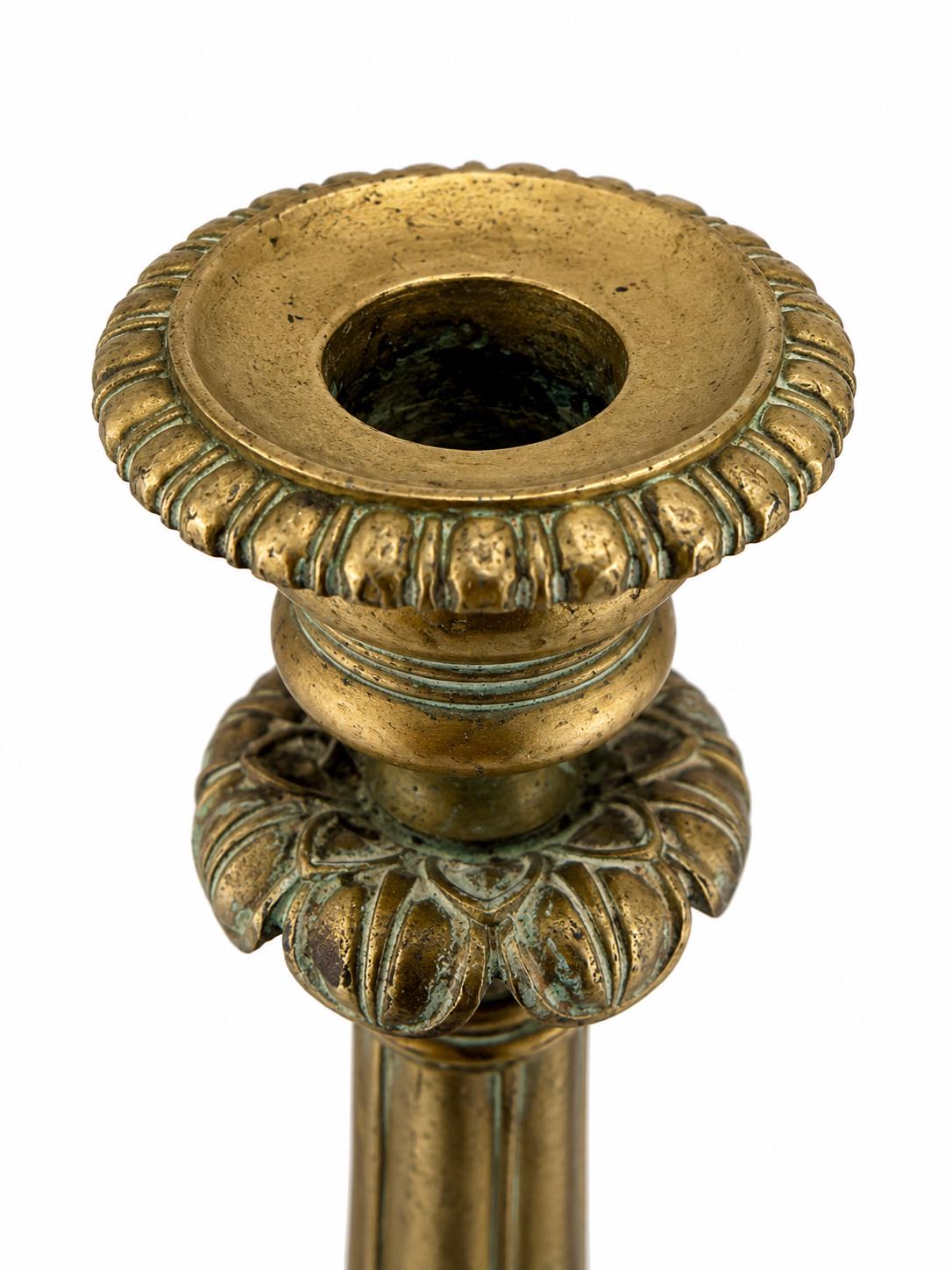Pair of Antique Gilt Bronze Candlesticks, Neo-Gothic Style, 19th Century French Decor