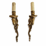 Pair of Antique Brass Wall Sconces, Rococo Style Scrolled Single Arm Sconces