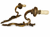Pair of Antique Brass Wall Sconces, Rococo Style Scrolled Single Arm Sconces