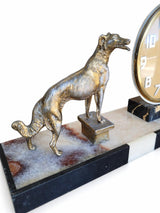 Art Deco Mantel Clock with Greyhound Figure, Marble Onyx and Régule Clock, 8-Day Mechanical Movement