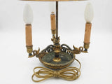 Antique Empire Style Bouillotte Lamp, Painted Tole Shade with Swan Motif, Three-Light Swan Base