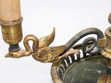 Antique Empire Style Bouillotte Lamp, Painted Tole Shade with Swan Motif, Three-Light Swan Base