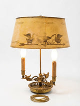 Antique Empire Style Bouillotte Lamp, Painted Tole Shade with Swan Motif, Three-Light Swan Base