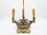 Antique Empire Style Bouillotte Lamp, Painted Tole Shade with Swan Motif, Three-Light Swan Base