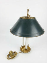 Antique Bronze Bouillotte Lamp, Green Tole Adjustable Shade, French Table Lamp