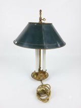 Antique Bronze Bouillotte Lamp, Green Tole Adjustable Shade, French Table Lamp