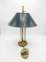 Antique Bronze Bouillotte Lamp, Green Tole Adjustable Shade, French Table Lamp
