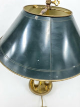 Antique Bronze Bouillotte Lamp, Green Tole Adjustable Shade, French Table Lamp