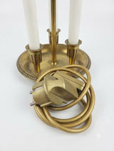 Antique Bronze Bouillotte Lamp, Green Tole Adjustable Shade, French Table Lamp