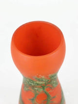 Vintage Pâte de Verre Style Vase, Hand-Painted Landscape Design in Orange and Green, 1930s-40s