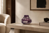 Antique Pâte de Verre Vase Signed Val, Purple Acid-Etched Lakeside Landscape, Squat Bulbous Form