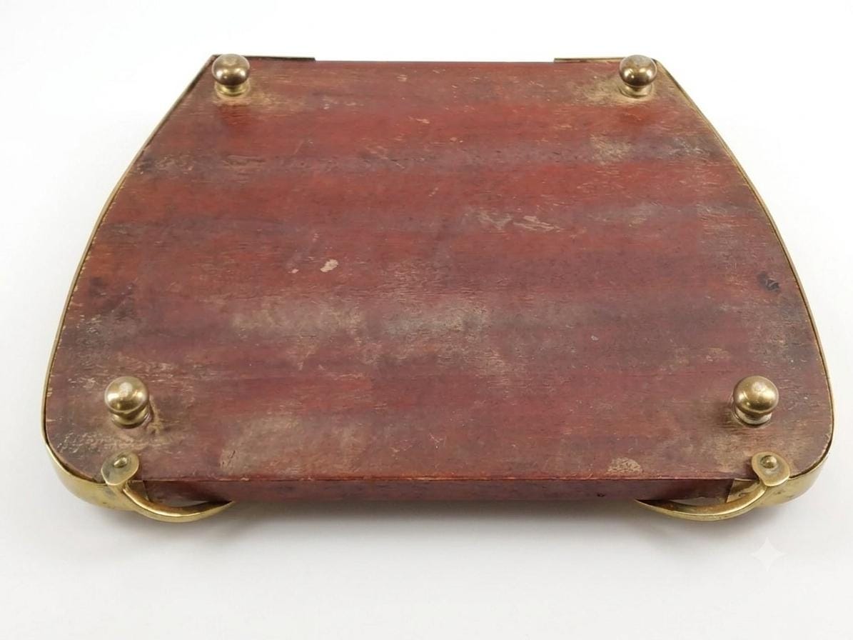 Antique Art Nouveau Bronze and Wood Inkwell, Whiplash Handle Desk Stand with Letter Opener, Circa 1900