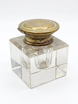 Antique Art Nouveau Bronze and Wood Inkwell, Whiplash Handle Desk Stand with Letter Opener, Circa 1900