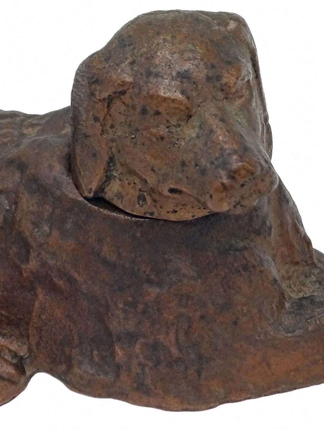 Antique Bronze Reclining Dog Inkwell, Napoleon III Style, Late 19th Century
