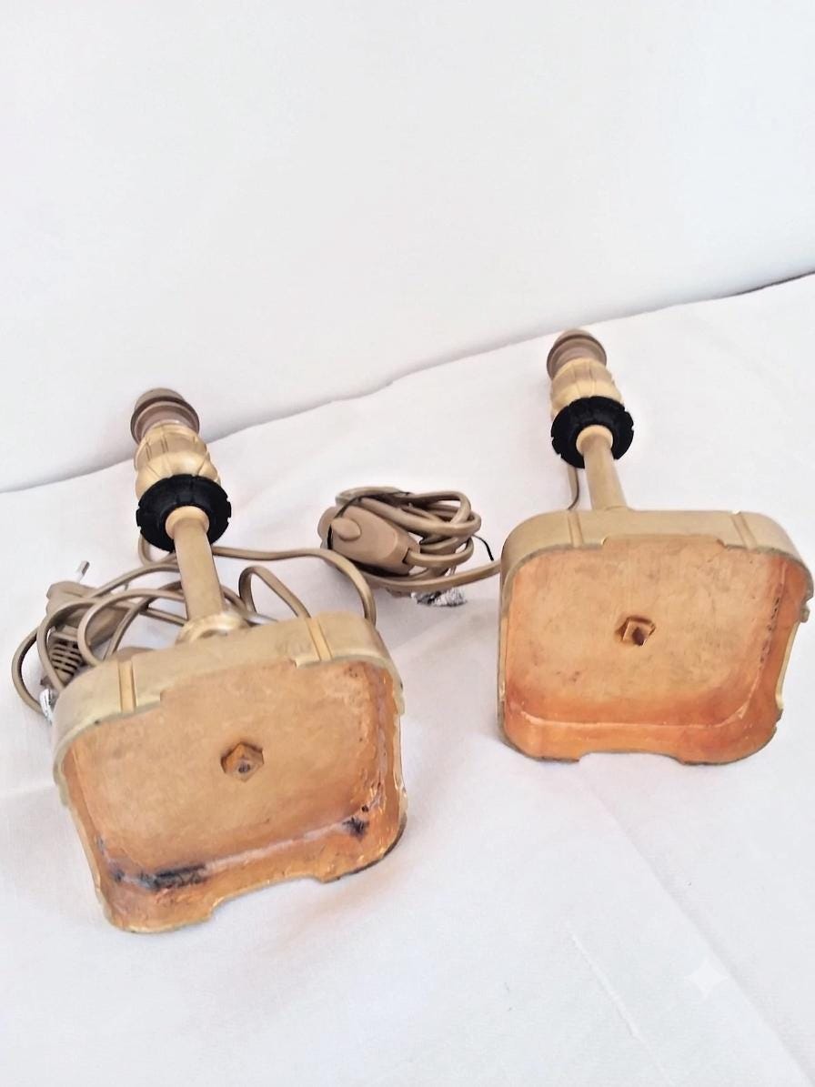 Pair of Gilt Bronze Lamp Bases, 1950s-60s French Column Lamps with Blackened Corolla Details
