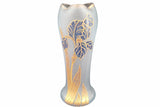 Art Nouveau Frosted Glass Vase, Enamel Iris Decoration in Blue and Gold, Possibly Montjoye