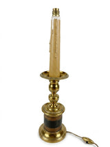 Antique Bronze and Brass Table Lamp Base, Turned Column Form with Ribbed Foot