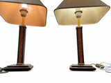 Pair of Robert de Schuytener Table Lamps, 1980s French Burl Wood and Brass Desk Lamps