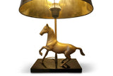 Brass Horse Table Lamp, Galloping Horse Sculpture Base, Maison Charles Style Lacquered Wood
