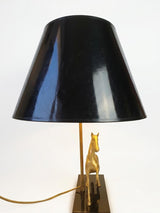 Brass Horse Table Lamp, Galloping Horse Sculpture Base, Maison Charles Style Lacquered Wood