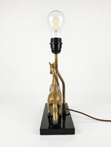Brass Horse Table Lamp, Galloping Horse Sculpture Base, Maison Charles Style Lacquered Wood