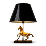 Brass Horse Table Lamp, Galloping Horse Sculpture Base, Maison Charles Style Lacquered Wood