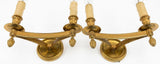 Pair of Gilt Bronze Wall Sconces, Two-Arm Ribbed Rim Sconces, French Style