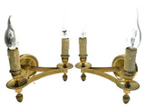 Pair of Gilt Bronze Wall Sconces, Two-Arm Ribbed Rim Sconces, French Style