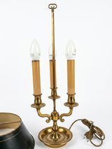 French Empire Style Bouillotte Lamp, Three-Light Brass Base with Green Tole Shade, 1970s